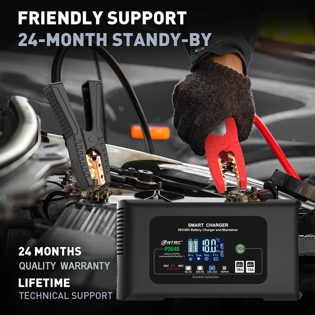 Alt view image 3 of 7 - 36 Volt 18 Amp Golf Cart Battery Charger for EZGO TXT with D Style Plug, 36V-18A & 48V-13A Smart Charger, Trickle & Pulse Repair for Lithium/LiFePO4/Lead-Acid