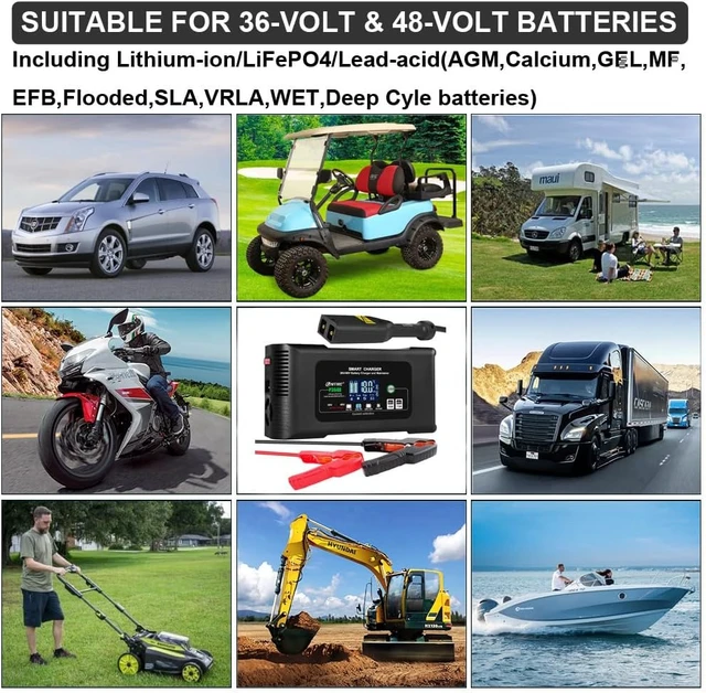 Alt view image 6 of 7 - 36 Volt 18 Amp Golf Cart Battery Charger for EZGO TXT with D Style Plug, 36V-18A & 48V-13A Smart Charger, Trickle & Pulse Repair for Lithium/LiFePO4/Lead-Acid