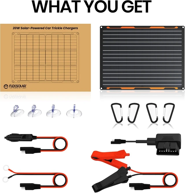 Alt view image 7 of 7 - 20W 12V Solar Panel Battery Trickle Charger Maintainer Kit