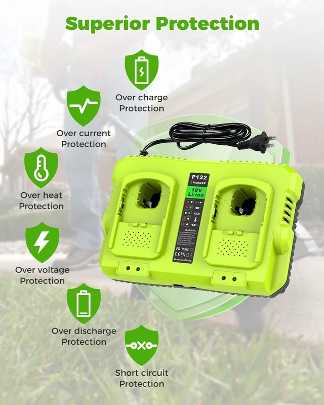 Alt view image 7 of 7 - P117 Dual-Port Rapid Charger for Ryobi 12V-18V One+ Lithium Batteries, Replaces 18V Charger, P100/P102/P103/P105/P107/P108/P190/PBP005/PBP006/PBP2005