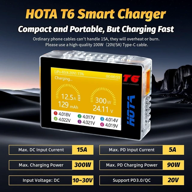 Alt view image 3 of 7 - HOTA T6 RC Smart LiPo Battery Charger for 1S-6S