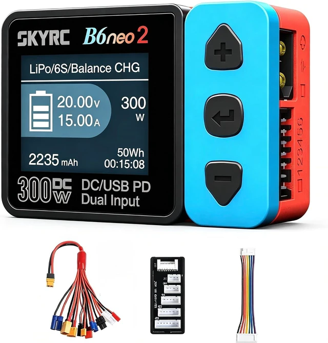 Main image of SKYRC B6 neo2 LiPo Battery Charger, Smart Balance Charger/Discharger, DC 300W PD 80W for 1S-6S LiPo/Li-Ion/LiHV & 1-15S NiMH/NiCd/PB with 10-in-1 XT60 Adapter