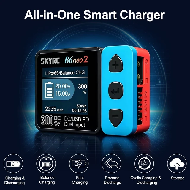 Alt view image 4 of 7 - SKYRC B6 neo2 LiPo Battery Charger, Smart Balance Charger/Discharger, DC 300W PD 80W for 1S-6S LiPo/Li-Ion/LiHV & 1-15S NiMH/NiCd/PB with 10-in-1 XT60 Adapter