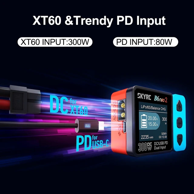 Alt view image 5 of 7 - SKYRC B6 neo2 LiPo Battery Charger, Smart Balance Charger/Discharger, DC 300W PD 80W for 1S-6S LiPo/Li-Ion/LiHV & 1-15S NiMH/NiCd/PB with 10-in-1 XT60 Adapter