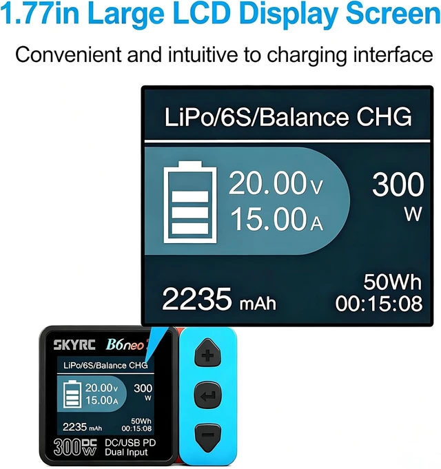 Alt view image 6 of 7 - SKYRC B6 neo2 LiPo Battery Charger, Smart Balance Charger/Discharger, DC 300W PD 80W for 1S-6S LiPo/Li-Ion/LiHV & 1-15S NiMH/NiCd/PB with 10-in-1 XT60 Adapter