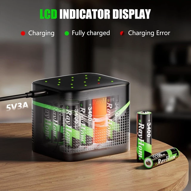 Alt view image 6 of 7 - Rechargeable 8 AA & 8 AAA Lithium Batteries with 16-Slot Li-ion Charger