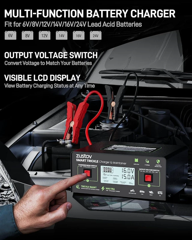 Alt view image 5 of 7 - Multi-Voltage 6V/8V/12V/14V/16V/24V Battery Charger for Lead-Acid Batteries