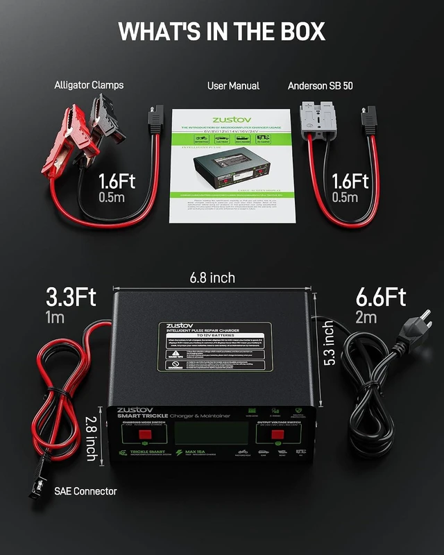 Alt view image 7 of 7 - Multi-Voltage 6V/8V/12V/14V/16V/24V Battery Charger for Lead-Acid Batteries