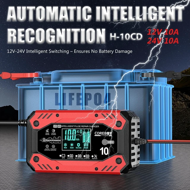 Alt view image 2 of 7 - 10-Amp 12V/24V Smart Trickle Battery Charger for Cars
