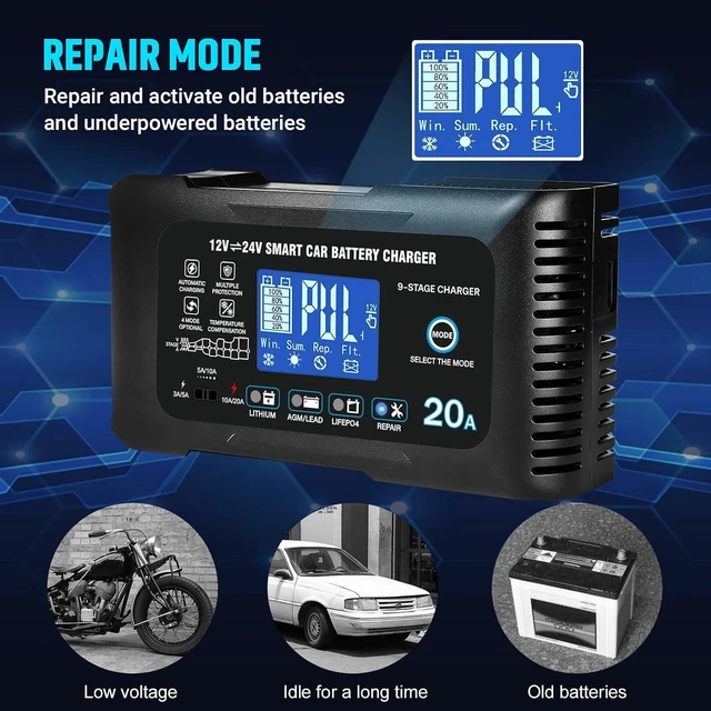 Alt view image 6 of 7 - 20A 12/24V Smart Trickle Car Battery Charger & Maintainer