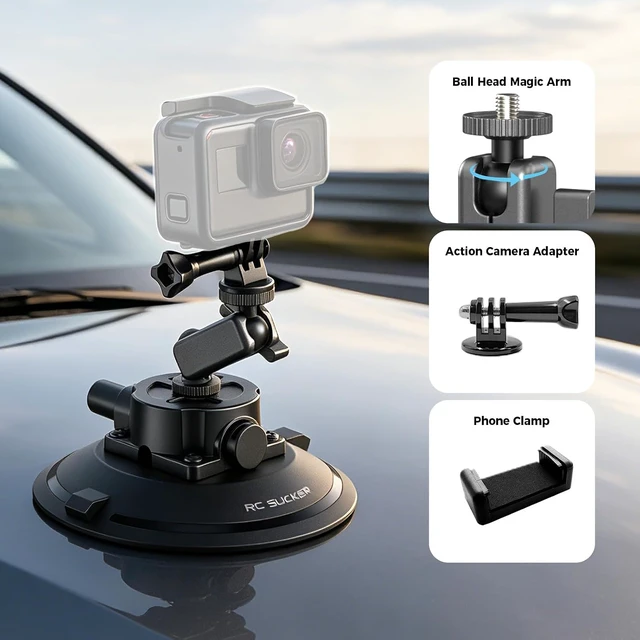 Alt view image 7 of 7 - 6" Suction Cup Camera Mount with Ball Head Magic Arm - RC6001AP