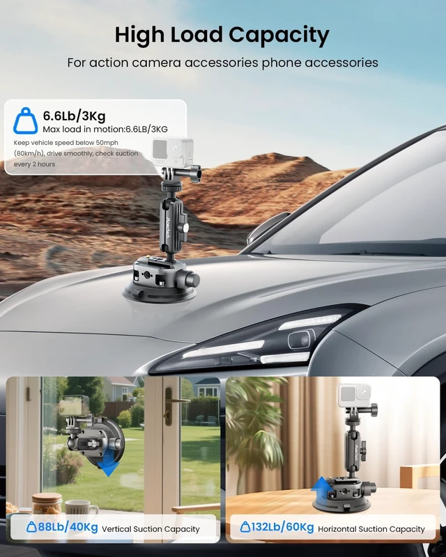 Alt view image 5 of 7 - 4" Suction Cup Mount with Magic Arm for GoPro & Insta360 Action Cams