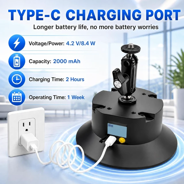 Alt view image 3 of 7 - 6" Electric Suction Cup Camera Mount Kit with Display, 5KG Max Load