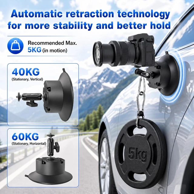 Alt view image 4 of 7 - 6" Electric Suction Cup Camera Mount Kit with Display, 5KG Max Load