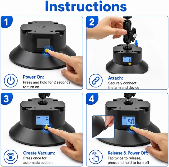 Alt view image 5 of 7 - 6" Electric Suction Cup Camera Mount Kit with Display, 5KG Max Load