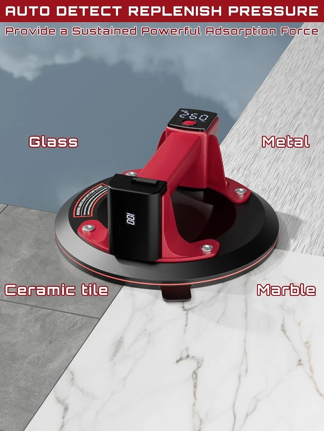 Alt view image 5 of 6 - Electric Vacuum Suction Cup Lifter, 570lbs Max Load with Digital Display, 4x 3000mAh USB Batteries for Glass/Mirror/Marble/Granite/Windshields/Tile