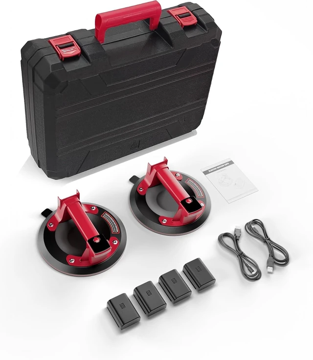 Alt view image 6 of 6 - Electric Vacuum Suction Cup Lifter, 570lbs Max Load with Digital Display, 4x 3000mAh USB Batteries for Glass/Mirror/Marble/Granite/Windshields/Tile