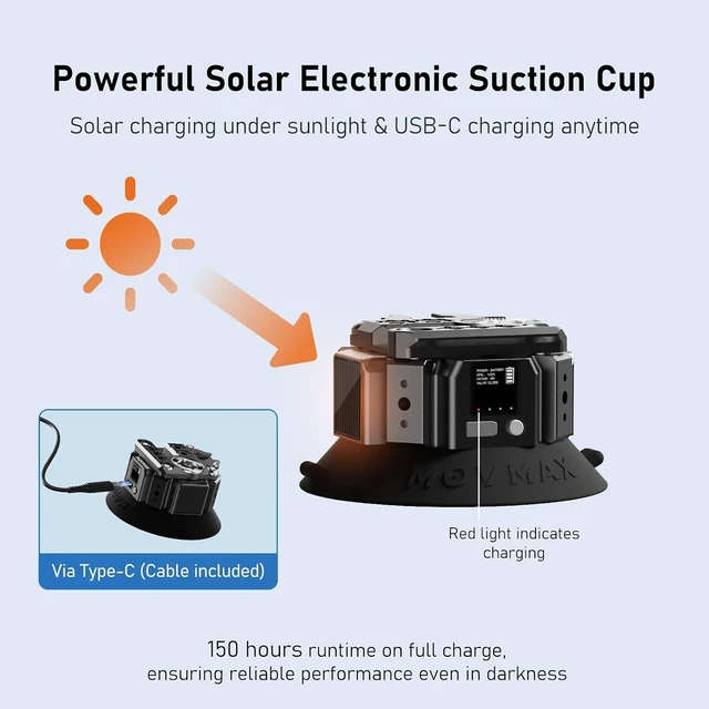 Alt view image 4 of 7 - MOVMAX 4.5" Solar Electric Suction Cup Mount for DSLR & Action Cameras