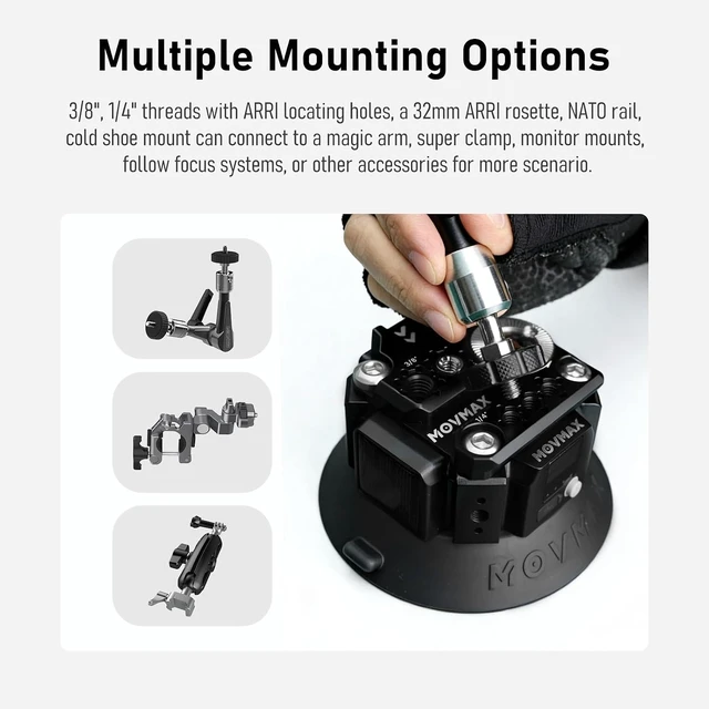 Alt view image 6 of 7 - MOVMAX 4.5" Solar Electric Suction Cup Mount for DSLR & Action Cameras