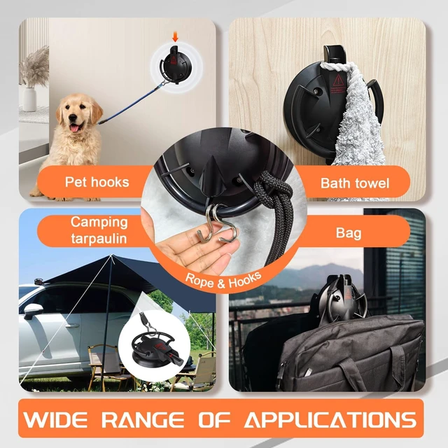 Alt view image 6 of 6 - 5.2" Air Pumped Suction Cup Tie-Down Anchors, 220Lb Heavy-Duty Vacuum Holder for Car Camping Tarps, Awnings, Surfboards & Tents