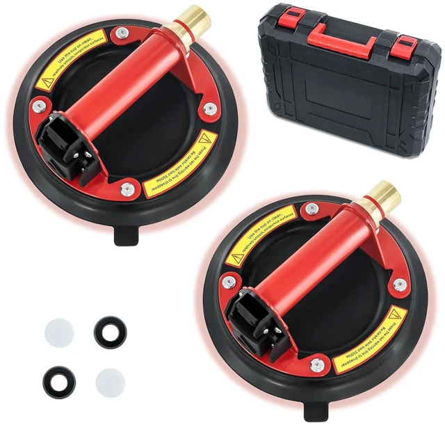 Main image of 2 Pack 8" Glass Suction Cups with Metal Handle & Brass Pump, 480 lbs Load