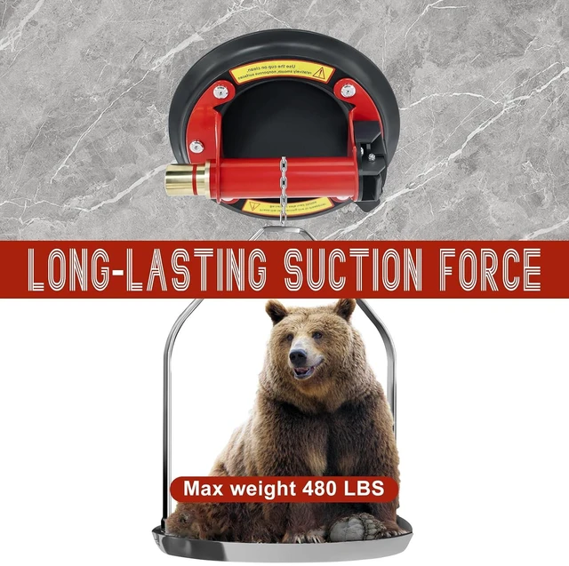 Alt view image 2 of 7 - 2 Pack 8" Glass Suction Cups with Metal Handle & Brass Pump, 480 lbs Load