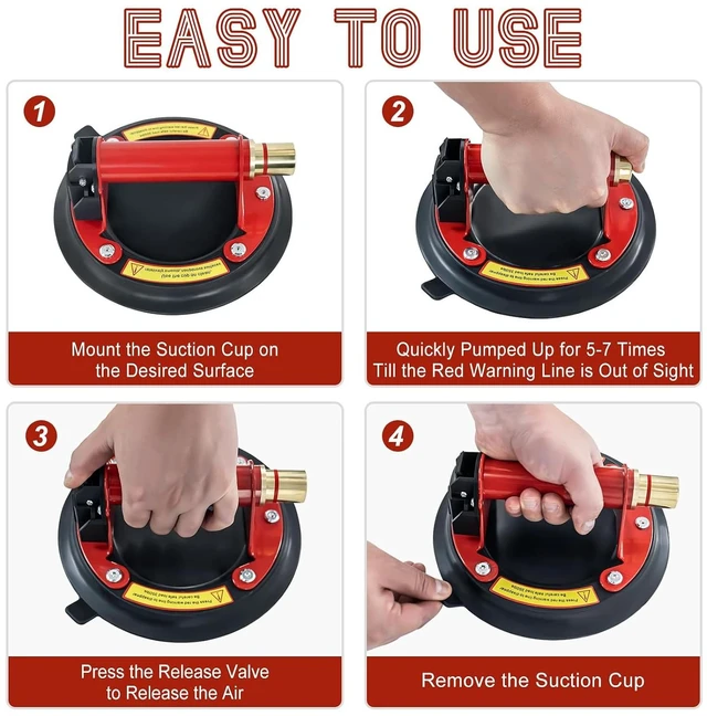 Alt view image 4 of 7 - 2 Pack 8" Glass Suction Cups with Metal Handle & Brass Pump, 480 lbs Load
