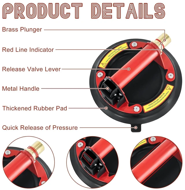 Alt view image 6 of 7 - 2 Pack 8" Glass Suction Cups with Metal Handle & Brass Pump, 480 lbs Load