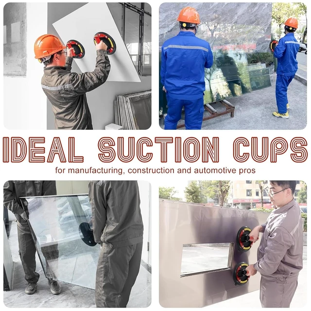 Alt view image 3 of 7 - 2 Pack 8" Glass Suction Cups with Metal Handle & Brass Pump, 480 lbs Load