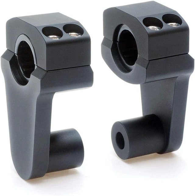Main image of Pivoting CNC Aluminum Handlebar Risers, 2" Height Rise for 7/8" & 1-1/8" Handlebars, Fits 7/8" Stem Clamp, Black