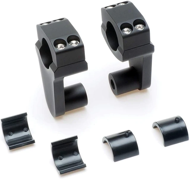 Alt view image 2 of 6 - Pivoting CNC Aluminum Handlebar Risers, 2" Height Rise for 7/8" & 1-1/8" Handlebars, Fits 7/8" Stem Clamp, Black