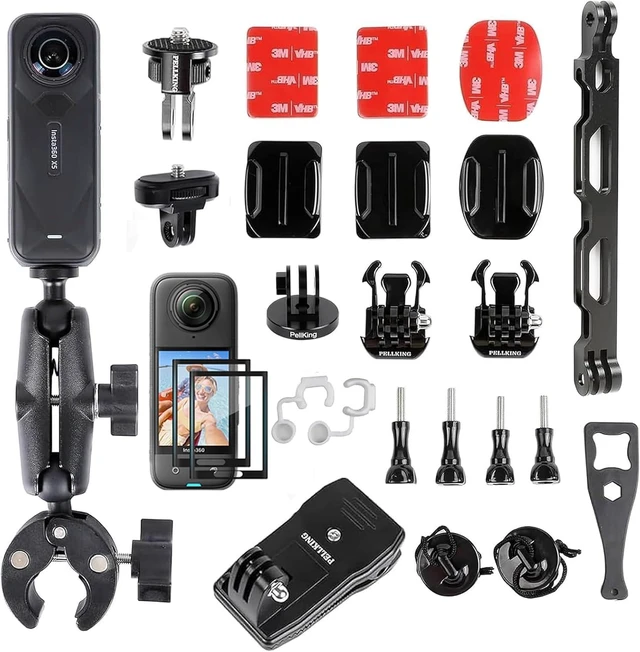 Main image of Bike/Motorcycle Handlebar Mounting Bundle for Insta360 X5/X4 & Action 5 Pro/4/3, Includes 360° Handlebar Mount, 1/4" Adapter, Helmet Stick, Backpack Clip & Screen Protector