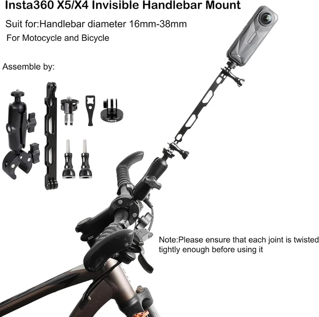 Alt view image 2 of 7 - Bike/Motorcycle Handlebar Mounting Bundle for Insta360 X5/X4 & Action 5 Pro/4/3, Includes 360° Handlebar Mount, 1/4" Adapter, Helmet Stick, Backpack Clip & Screen Protector