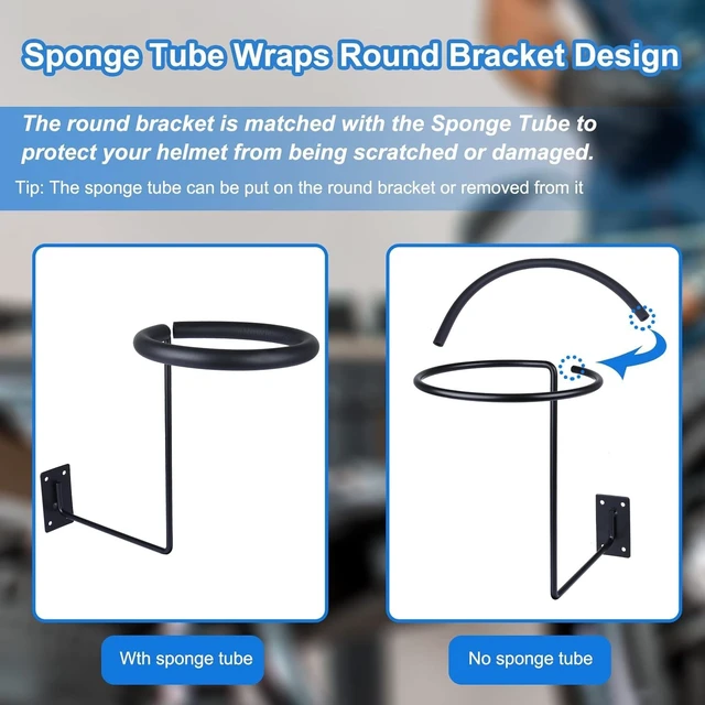 Alt view image 4 of 7 - Wall-Mounted Motorcycle Helmet Holder Hanger, Multifunctional Metal Rack with Sponge Tubes & Expansion Screws
