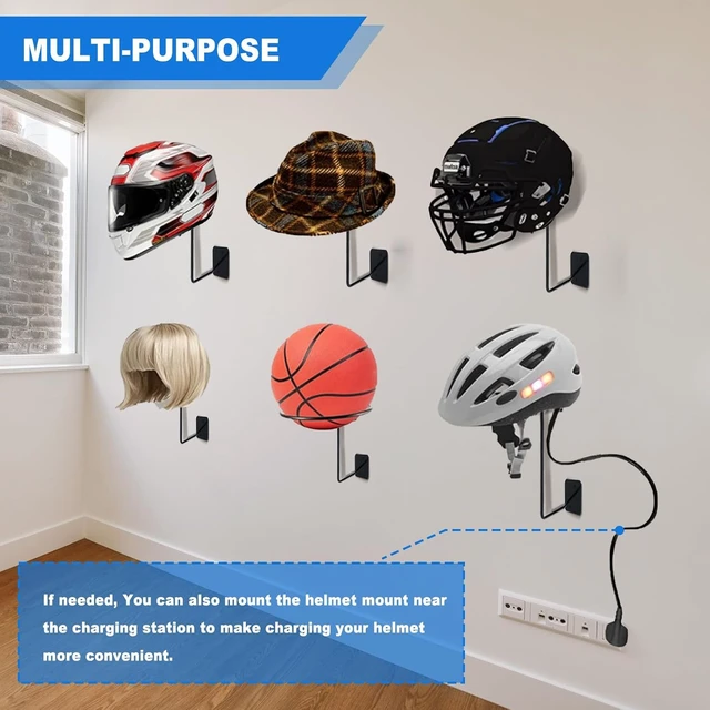 Alt view image 5 of 7 - Wall-Mounted Motorcycle Helmet Holder Hanger, Multifunctional Metal Rack with Sponge Tubes & Expansion Screws