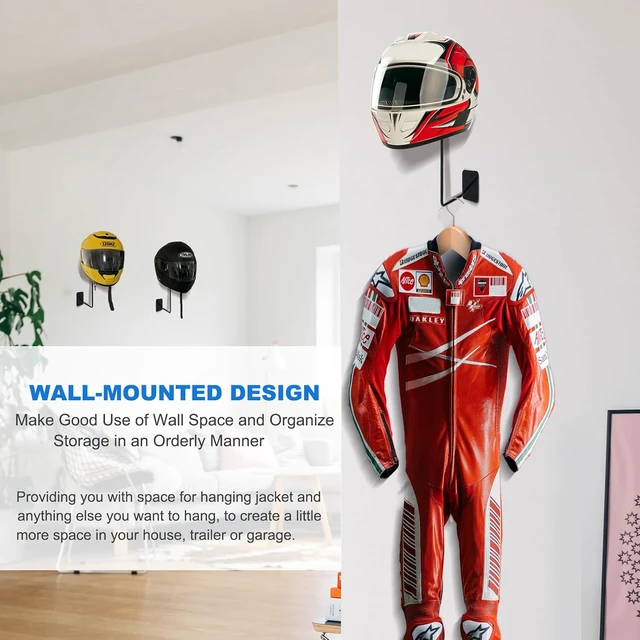 Alt view image 6 of 7 - Wall-Mounted Motorcycle Helmet Holder Hanger, Multifunctional Metal Rack with Sponge Tubes & Expansion Screws