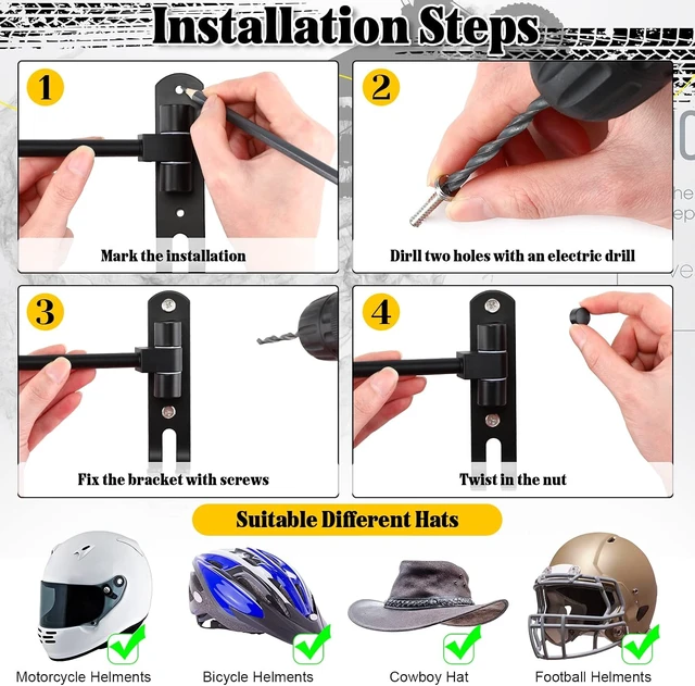 Alt view image 4 of 7 - Wall Mount Motorcycle Helmet Holder, Metal Hanger