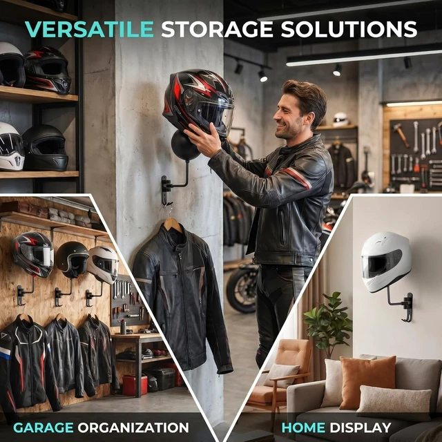 Alt view image 5 of 7 - Wall Mount Motorcycle Helmet Holder, Metal Hanger