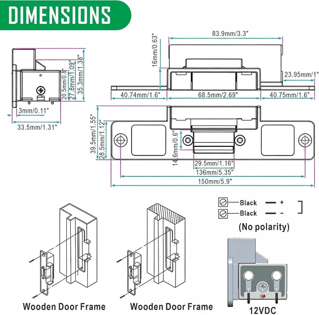Alt view image 4 of 7 - Fail-Secure 12VDC Electric Door Strike Lock for Access Control