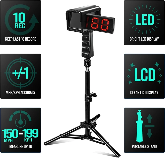 Alt view image 3 of 7 - Baseball Radar Gun with Tripod & LED+LCD Large Display