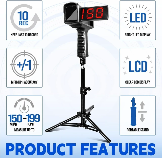 Alt view image 3 of 7 - FITPLAY Baseball Radar Gun with Tripod & LED+LCD Large Display