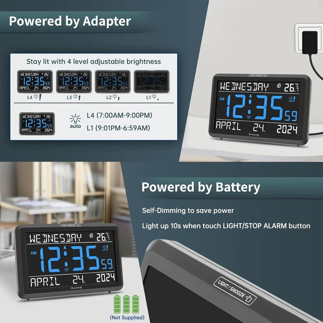 Alt view image 3 of 7 - Large Digital Clock with Date & Day of Week for Seniors