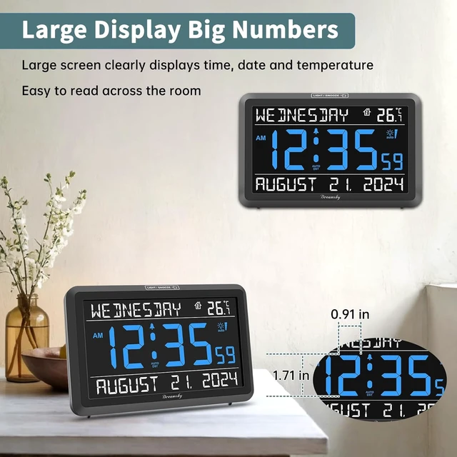 Alt view image 2 of 7 - Large Digital Clock with Date & Day of Week for Seniors