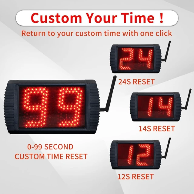Alt view image 3 of 6 - 5" LED Basketball Shot Clock Timer, Custom Countdown (12/14/20/24/30 Sec), Portable with Remote Control & Buzzer for Basketball Courts