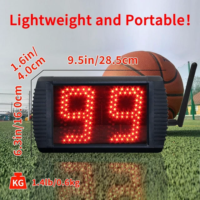 Alt view image 5 of 6 - 5" LED Basketball Shot Clock Timer, Custom Countdown (12/14/20/24/30 Sec), Portable with Remote Control & Buzzer for Basketball Courts