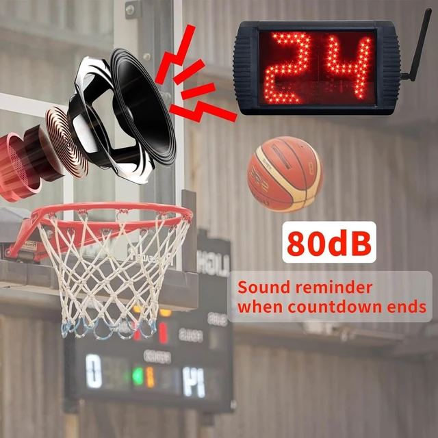 Alt view image 4 of 6 - 5" LED Basketball Shot Clock Timer, Custom Countdown (12/14/20/24/30 Sec), Portable with Remote Control & Buzzer for Basketball Courts
