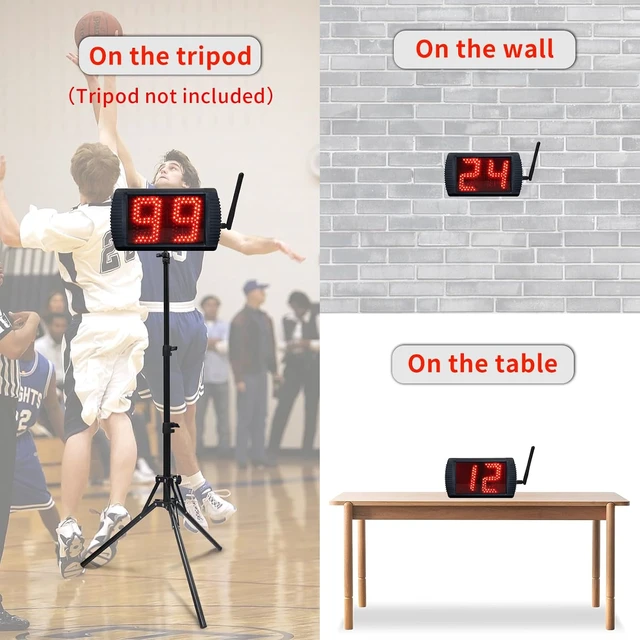 Alt view image 6 of 6 - 5" LED Basketball Shot Clock Timer, Custom Countdown (12/14/20/24/30 Sec), Portable with Remote Control & Buzzer for Basketball Courts