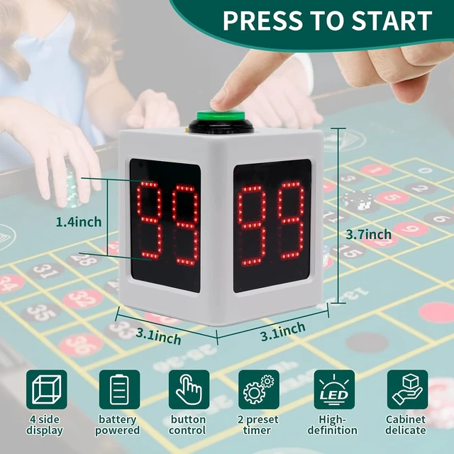 Alt view image 2 of 7 - GANXIN Poker Shot Clock, 4-Sides Cube Countdown Timer for Poker/Casino/Chess, 20/30 Sec & Custom Time (Small,White)