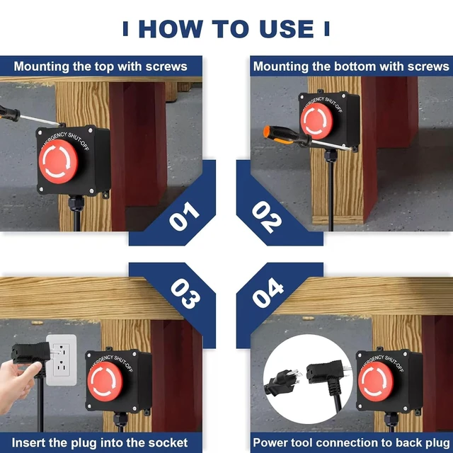 Alt view image 7 of 7 - 440V 16A Emergency Stop Switch with 10ft Heavy-Duty Cord & E-Stop
