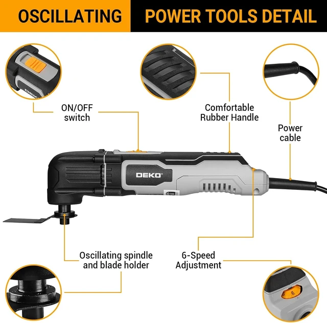 Alt view image 2 of 7 - 2.5-Amp Corded Oscillating Multi Tool, 3000-22000 RPM 6-Speed Control, 3° Oscillation Angle, Soft-Grip Saw for Wood/Plastic/Metal